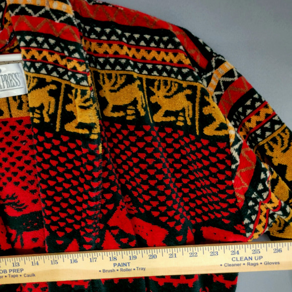 Vintage Cypress Aztec Robe One Size Southwest PrintBoho Bath Terry Cloth Moose - Picture 9 of 13